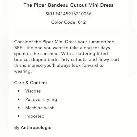 NWT new Anthropologie piper bandeau cutout mini dress medium cream print - Picture 6 of 17